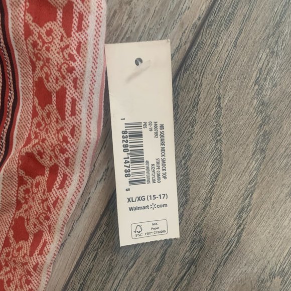 NWT NOBO BROWN/RUST/WHITE STRIPE FLUTTER SLEEVE SQUARE NECK SMOCK TOP XL (15-17) - Picture 8 of 12